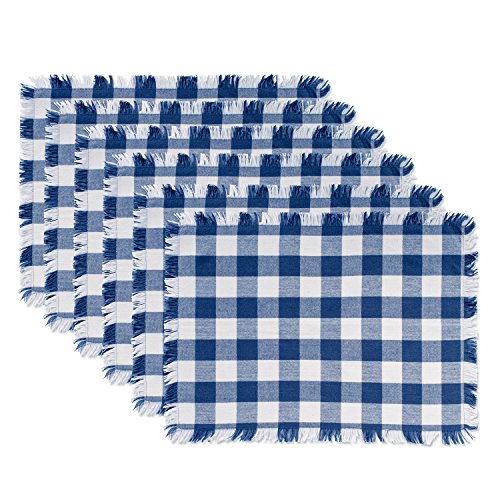 DII Schwere, Fransen-Kollektion Karierte Tischplatte, Baumwolle, Navy, Placemat Set, 13x19, 6 von DII