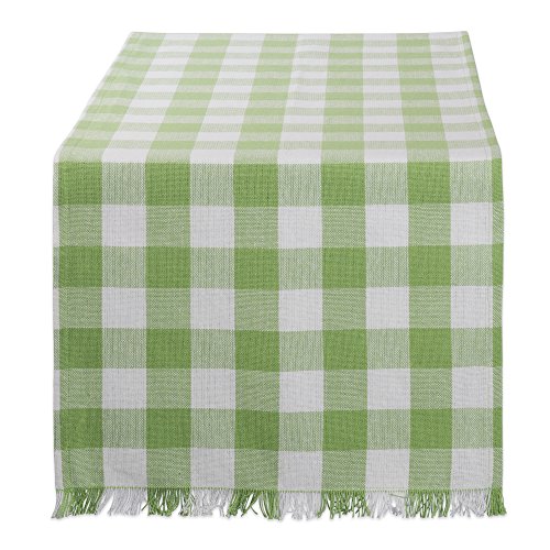 DII Schwere Fransen-Kollektion Karierte Tischplatte, Baumwolle, hellgrün, Table Runner, 14x108 von DII