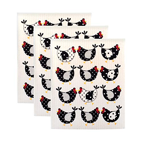 DII Schwedische Geschirrtücher für Küche & Reinigung, wiederverwendbar, maschinenwaschbar & spülmaschinenfest, biologisch abbaubar, 7,75 x 6,75 cm, Hühner, 3 Stück DII Schwedische Geschirrtücher für Küche & Reinigung, wiederverwendbar, maschinenwaschbar & spülmaschinenfest, biologisch abbaubar, 7,75 x 6,75 cm, Hühner, 3 Stück von DII