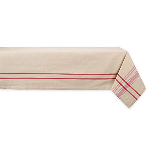 DII French Stripe Tischdecke, Tischdecke, Bauernhaus-Stil, 132 x 132 cm, Taupe/Rot von DII