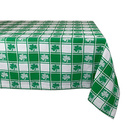 DII Tischdecke, 100% Baumwolle, maschinenwaschbar, Party, St. Patrick's Day & Spring Tischdecke, 152,4 x 213,4 cm, grün-weiß kariert mit Kleeblatt, für 6 8 Personen von DII