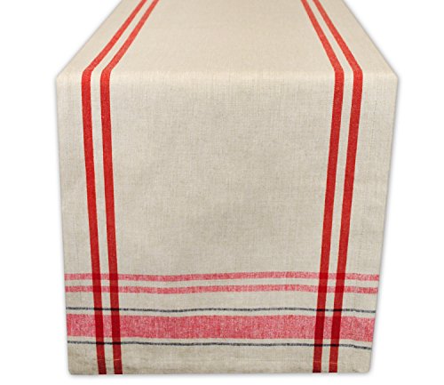 DII Tischläufer im Landhausstil, gestreift, französischer Stil, 35,6 x 182 cm, Taupe/Rot von DII
