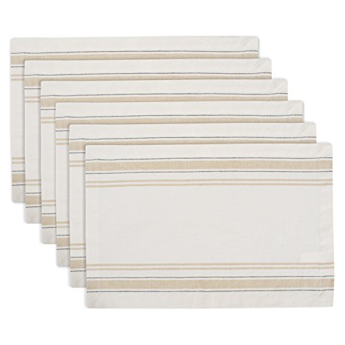 DII French Stripe Tabletop Collection Esstisch-Tischset, Bauernhaus-Stil, 33 x 48 cm, weißes Chambray, 6-teiliges Set von DII