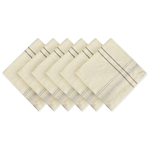 DII French Stripe Tabletop Collection Esstisch-Servietten-Set, Bauernhaus-Stil, 50 x 50 cm, Taupe/Grau, 6-teilig von DII