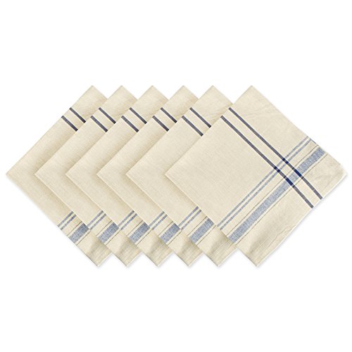 DII French Stripe Tabletop Collection Esstisch-Servietten-Set, Bauernhaus-Stil, 50 x 50 cm, Taupe/Blau, 6-teilig von DII