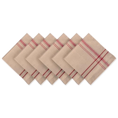 DII French Stripe Tisch-Kollektion Esstisch im Bauernhausstil, Baumwolle, Taupe/Rot, Napkin Set, 20x20, 6 von DII