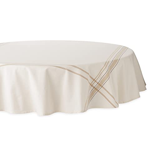 DII Französische Streifen Esstisch-Kollektion – Tischdecke im Landhausstil, rund, 178 cm, Weiß Chambray von DII