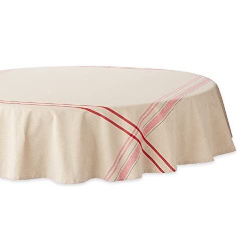 DII Französische Streifen Esstisch-Kollektion – Tischdecke im Landhausstil, rund, 178 cm, Taupe/Rot von DII