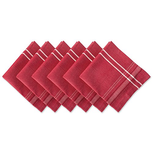 DII French Stripe Tabletop Collection Esstisch-Servietten-Set, Bauernhaus-Stil, 50,8 x 50,8 cm, rotes Chambray, 6-teiliges Set von DII