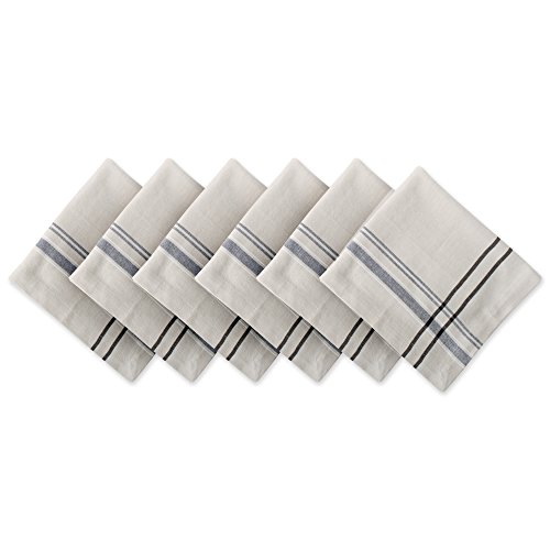 DII French Stripe Tabletop Collection Esstisch-Servietten-Set, Bauernhaus-Stil, 50 x 50 cm, Taupe/Schwarz, 6-teilig von DII