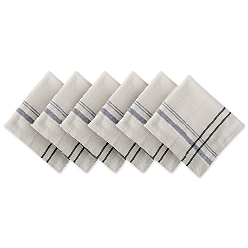 DII French Stripe, Tisch-Servietten-Set, Bauernhaus-Stil, 50,8 x 50,8 cm, Taupe/Schwarz, 6 Stück von DII