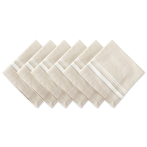 DII French Stripe Tabletop Collection Esstisch-Servietten-Set, Bauernhaus-Stil, 50 x 50 cm, Taupe/Weiß, 6-teilig von DII
