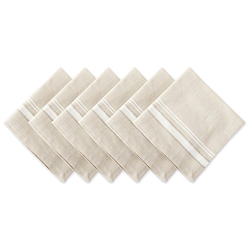 DII French Stripe, Tisch-Servietten-Set, Bauernhaus-Stil, 50,8 x 50,8 cm, Taupe/Weiß, 6 Stück von DII