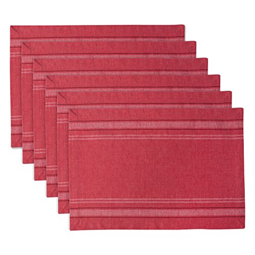 DII French Stripe Tabletop Collection Tischset-Set, Bauernhaus-Stil, 33 x 48 cm, rotes Chambray, 6-teiliges Set von DII