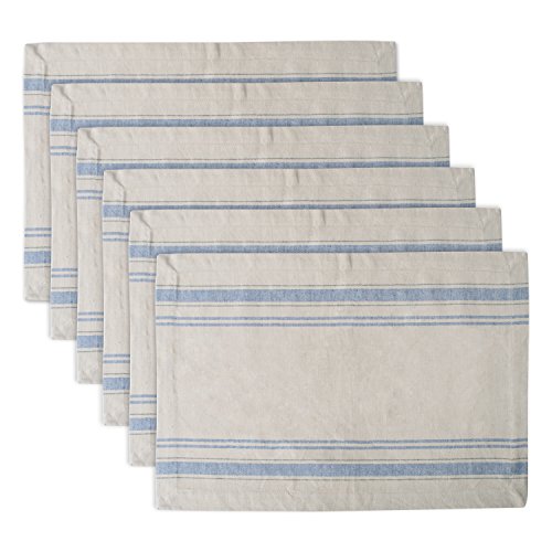 DII French Stripe Tabletop Collection Tischset-Set, Bauernhaus-Stil, 33 x 48 cm, Taupe/Blau, 6-teilig von DII