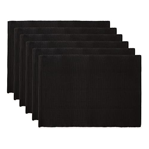 DII Basic Everyday Tischset aus 100% Baumwolle, gerippt, 33 x 48 cm, Schwarz, 6 Stück von DII