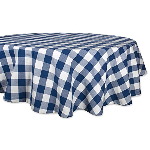 DII Buffalo Check Collection Klassische Tischdecke mit Bauernhaus-Motiv, Baumwolle, Marineblau und cremefarben, Tablecloth, 70" Round von DII