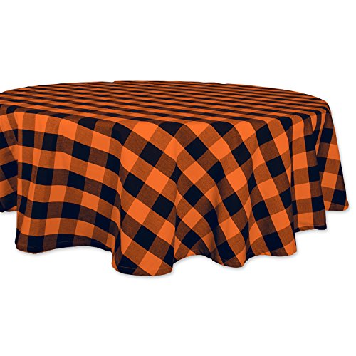 DII Buffalo Check Collection Klassische Tischdecke mit Bauernhaus-Motiv, Baumwolle, Orange und Schwarz, Tablecloth, 70" Round von DII