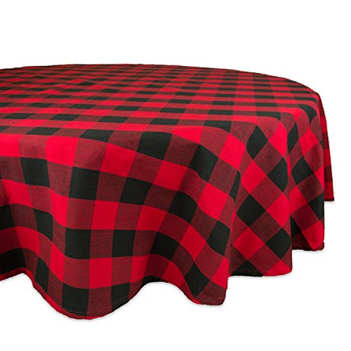 DII Buffalo Check Collection Klassische Tischdecke mit Bauernhaus-Motiv, Baumwolle, rot/schwarz, Tablecloth, 70" Round von DII