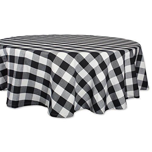 DII Buffalo Check Collection Klassische Tischdecke mit Bauernhaus-Motiv, Baumwolle, schwarz/weiß, Tablecloth, 70" Round von DII