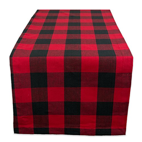 DII Buffalo Check Collection Klassischer Tischläufer im Bauernhausstil, Baumwolle, rot/schwarz, 14x108 von DII