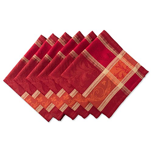 DII Traditionelle Ernte Weizen Jacquard Kollektion Thanksgiving Herbst Tischdekoration Damast Baumwolle Quadratisches Servietten-Set 20x20 Burnt Orange Pumpkin Vine 6 Stück von DII