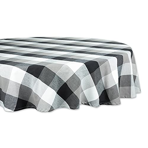 DII Tri-Color Check Collection Tischdecke, 100% Baumwolle, rund, 178 cm, Schwarz von DII