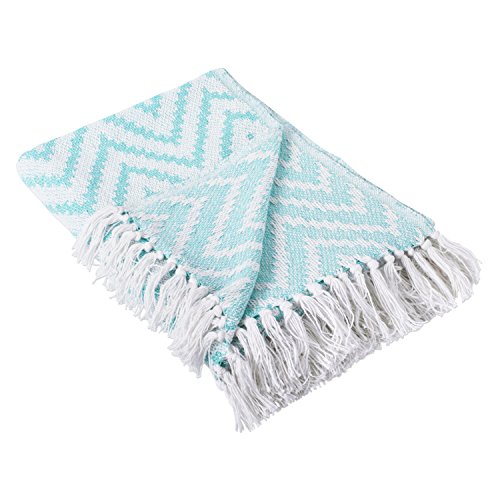 DII Überwurf mit Fischgratmuster für drinnen und draußen, 100% Baumwolle, Decke für Camping, Strände, Barbeque, jeden Tag – 127 x 152,4 cm, Chevron, Marineblau, Aqua, Large Chevron von DII