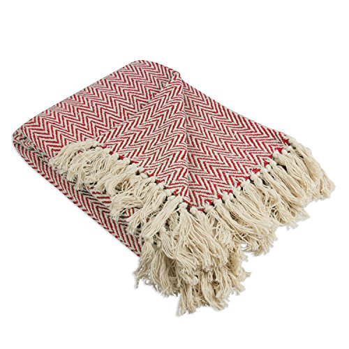 DII Überwurf mit Fischgratmuster für drinnen und draußen, 100% Baumwolle, Decke für Camping, Strände, Barbeque, jeden Tag – 127 x 152,4 cm, Chevron, Marineblau, Rot - Tango Red, Mini Chevron von DII