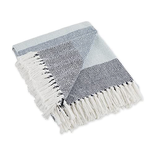 DII Überwurf mit Fischgratmuster für drinnen und draußen, 100% Baumwolle, Decke für Camping, Strände, Barbeque, jeden Tag – 127 x 152,4 cm, Chevron, Marineblau, blau, Chevron Stripe von DII