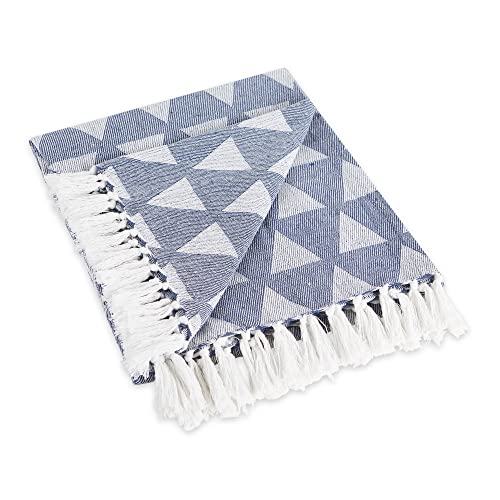 DII Überwurf mit Fischgratmuster für drinnen und draußen, 100% Baumwolle, Decke für Camping, Strände, Barbeque, jeden Tag – 127 x 152,4 cm, Chevron, Marineblau Dreieck Triangle French Blue von DII