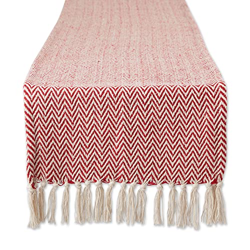 DII Woven Basic Tabletop Collection Chevron-Tischläufer, 38 x 274 cm, Tangorot von DII