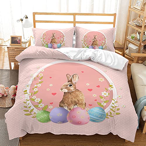 DIICMA Bettbezug-Set, Hase, Ostern, für Kinder und Erwachsene, 3-teiliges Set, Reißverschluss, weich und leicht, geeignet für alle Jahreszeiten DBW17 135x200cm von DIICMA