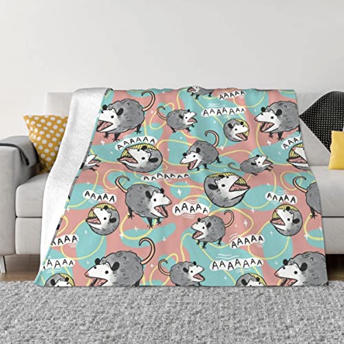 Opossum Cartoon Plaid Decken Weich im Griff, warm und bequem, Flanell, Textil, Dekor, Tiercollage, Geschenküberwurf, Decke für Bett, Couch, Decken, 150 x 200 cm von DIICMA