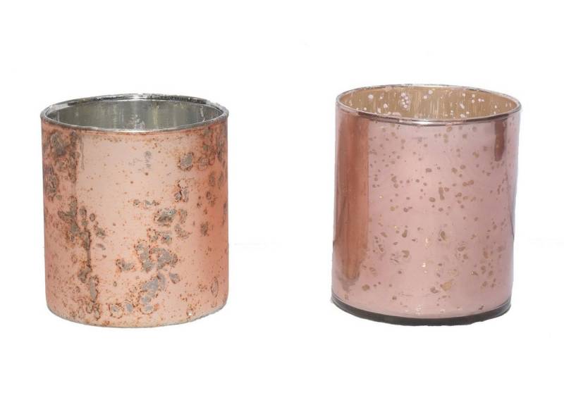 DIJK Kerzenhalter Kerzenhalter Glas 10x10x12 cm 2er Set antik pink von Dijk