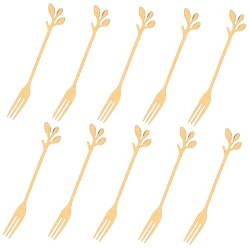 DIKACA 10 Stück Teiliges Goldene Forks aus Multifunktionale Mini Gabeln für Obst Cocktails Desserts und Tragbar Leicht für und Reisen von DIKACA