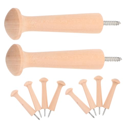 DIKACA 10 Stück Teiliges Holz Wandhaken Schraubbar Unbehandelt Natürliche Holzhaken für Jacken Hüte Schlüssel Handtücher Robuste Rustikale Wand Organizer im Landhausstil von DIKACA