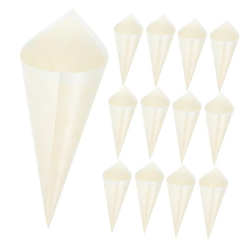 DIKACA 100 Stück Holz Eiswaffeln Einweg Holz Dessertkegel Lebensmittelecht Robuste Holzbecher Natürliches Design Für Partys und Veranstaltungen von DIKACA