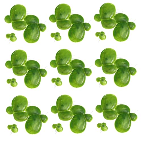 DIKACA 2 Packungen Künstliche Wasserlinsenpflanzen Schwimmpflanzen Teich Deko Kunststoff mit Wurzeln für Aquarium Fischtank Natürliche Grüne Wasserpflanzen Langlebig und Farbbeständig von DIKACA