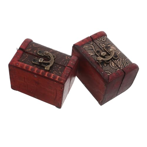 DIKACA 2 Stück Mini Schatztruhe aus Holz Vintage Schmuckbox mit Verschluss Retro Schmuckaufbewahrung Kleine Schmucktruhe Reisegeeignet Schmuckkästchen für Damen und Mädchen von DIKACA