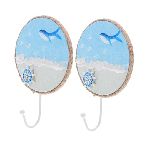 DIKACA 2 Stück Runde handbemalte Wandhaken Robustes rustikaler mediterraner Schlüssel Handtuchhalter dekorative ozeanische Wandaufhängung für Küche Schlafzimmer von DIKACA