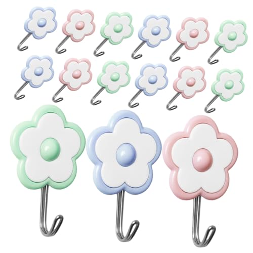 DIKACA 25 Stück Teiliges Selbstklebende Blumenform Wandhaken Dekorative Schlüsselhalter Vielseitig für Flur Schlafzimmer Küche Bad Bohrfreies Anbringen Robuste Rissfeste Haftung Bunte von DIKACA