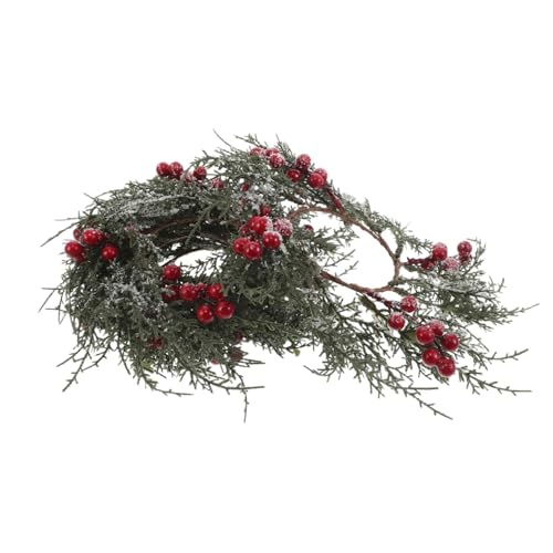 DIKACA 4 STK. Weihnachts Kerzenringe mit Roten Beeren und Verschneiten Kiefernadeln Vielseitige Teelicht Stumpenkerzenhalter für Festliche Tischdekoration bei Weihnachten Hochzeit und von DIKACA
