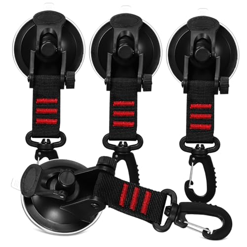 DIKACA 4 Stück Starke Saugnapfhaken mit Drehbarem Haken Robuste Nylon Gurtsicherung Einfach an Glatten Oberflächen für Auto Camping Planen Befestigung von DIKACA