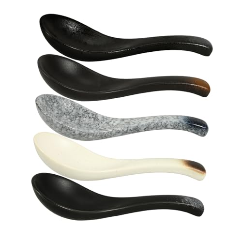 DIKACA 5 Stück Teiliges Asiatische Suppenlöffel Keramik Ramen Löffel Japanisches Design Leicht Tragbar Für Suppe Beikost Tischgeschirr DIKACA 5 Stück Teiliges Asiatische Suppenlöffel Keramik Ramen Löffel Japanisches Design Leicht Tragbar Für Suppe Beikost Tischgeschirr von DIKACA
