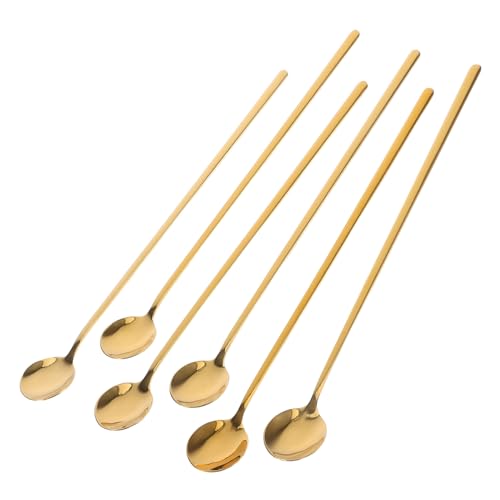 DIKACA 6 Stück Lange Edelstahl Kaffeelöffel Goldfarben Langlebige Rührlöffel mit Extra Langem Griff für Kaffee Tee Dessert Geeignet für Tiefe Gläser Stilvoll und Vielseitig für Zuhause von DIKACA