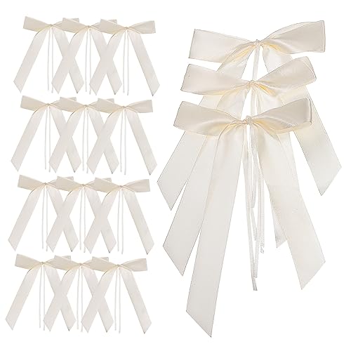 DIKACA 60 Stück Hochzeitschleifen aus Polyester Autoschleifen Deko für Rückspiegel und Türgriff Langlebige Bastelschleifen in Cremeweiß Vielseitig für Hochzeit Party DIY Dekoration von DIKACA