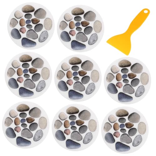 DIKACA 8 Stück Teiliges Badewannen Anti Durchmesser Selbstklebende rutschfeste Sticker mit Steinmuster für Dusche Bad Badezimmer Sicherer Halt Inkl Schaber von DIKACA