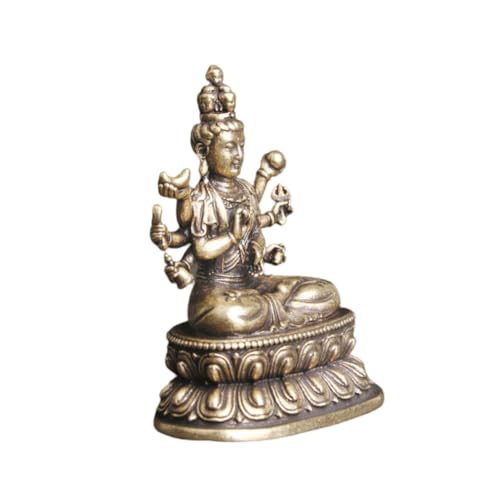 DIKACA Buddha-Statue Aus Messing Glücksfiguren Mini-Buddha-Figuren Kuan Quan Sitzende Statue Messingdekor Buddha-Zen-Statue Chinesische Feng-Shui-Statue Kleine Buddha-Statue Miniatur von DIKACA