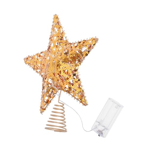 DIKACA Glänzender Weihnachtsbaum Stern Topper mit Federsockel Funkelnder Goldener Paillettenstern aus Metall Festliche Christbaumspitze für Baumdekoration von DIKACA